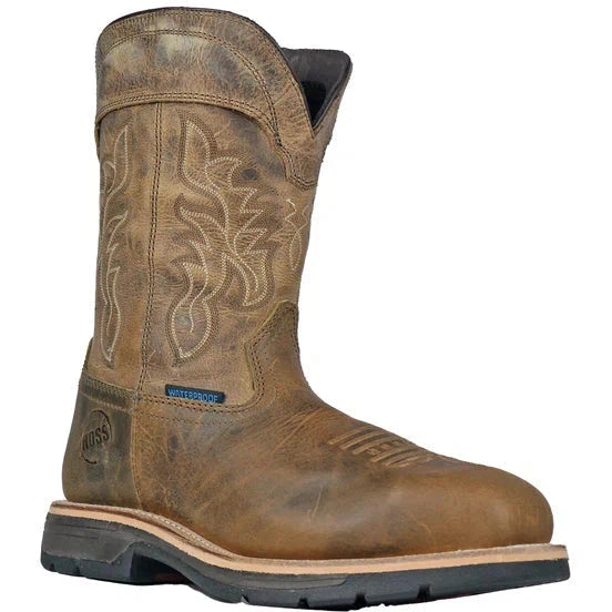 Men's work & safety boots with a durable rubber outsole for traction on rough terrainHoss Men's Brisbee Comp Toe Waterproof Western Work Boot- Brown- 94050