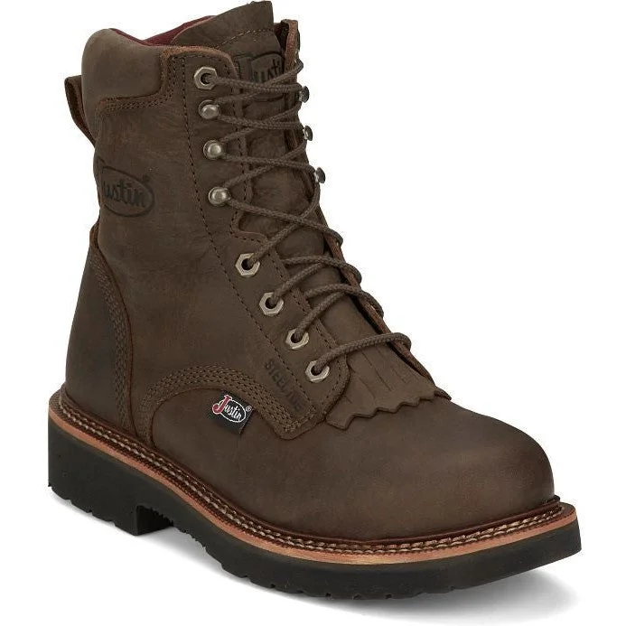 Men's work & safety boots with a flame - resistant upper for firefighting or welding workJustin Men's Rivot 8" Lace Up Western Work Boot -Brown - OW441