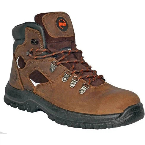 Men's work & safety boots with a gusseted tongue to keep out debrisHoss Men's Adam 6" Steel Toe Waterproof Slip Resistant Work Boot - Brown 60421