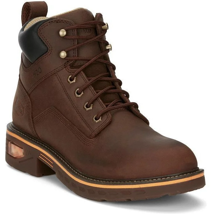 Men's waterproof steel - toe work & safety boots for wet environmentsJustin Men's Resistor 6" WP Lace Up Western Work Boot -Brown- CR401