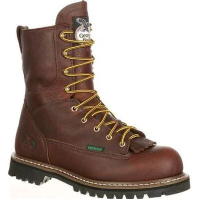 Men's slip - resistant work & safety boots for oily surfacesGeorgia Men's Logger 8" Steel Toe WP Lace-To-Toe Work Boot- Chocolate- G103