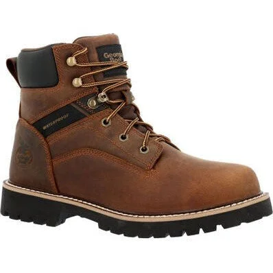 Men's work & safety boots with a removable insole for easy cleaningGeorgia Men's Core 37 6" WP Slip Resistant Work Boot -Brown- GB00635