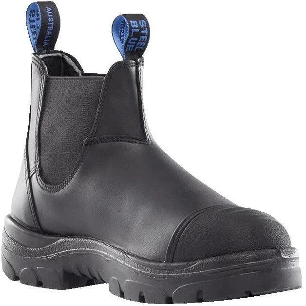 Men's work & safety boots with a chemical - resistant rubber soleSteel Blue Men's Hobart Scuff Steel Toe Slip Resist Work Boot -Black- 812967