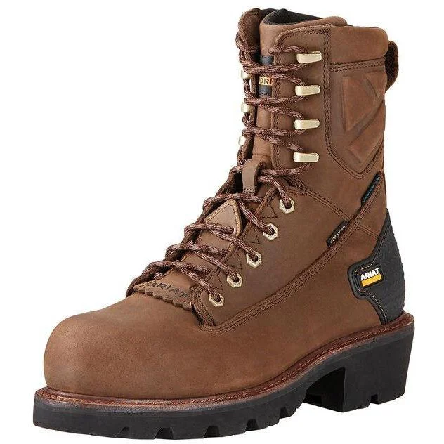 Men's insulated work & safety boots for cold - climate workAriat Men's Powerline 8" Soft Toe WP Logger Work Boot - Brown - 10018563