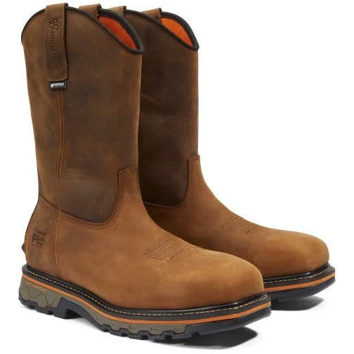 Men's work & safety boots with a toe cap made of aluminum alloyTimberland Pro Men's True Grit Pull On Comp Toe WP Work Boot- Brown- TB1A24BH214