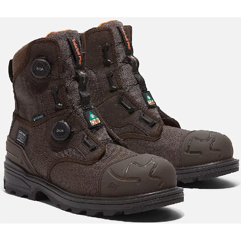 Men's work & safety boots with a gusseted tongue to keep out debrisTimberland Pro Men's BOA Magnitude 8" Composite Toe WP Work Boot- Brown- TB0A66MKELE