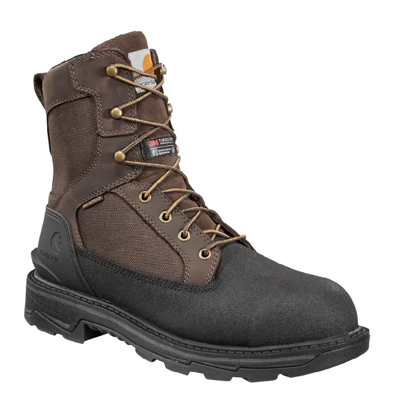 Men's work & safety boots with a high - traction lug pattern for uneven groundCarhartt Men's Ironwood 8" WP Alloy Toe Work Boot - Dark Brown - FT8509-M