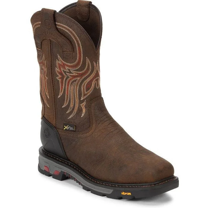 Men's work & safety boots with a toe cap made of aluminum alloyJustin Men's Driscoll 11" Steel Toe Metguard Western Work Boot -Brown- WK2112