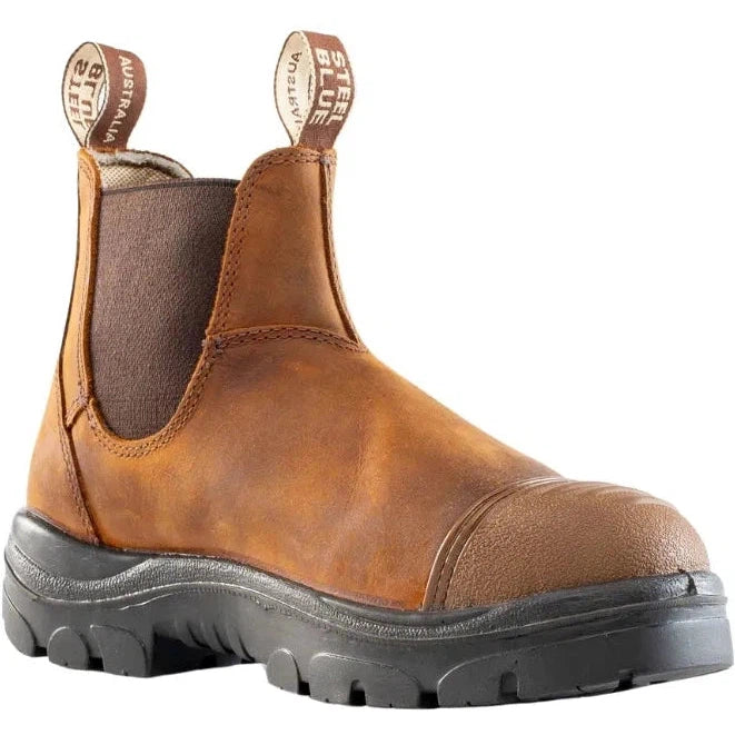 Men's work & safety boots with a toe cap made of aluminum alloySteel Blue Men's Hobart Scuff Steel Toe Slip Resist Work Boot -Brown- 812967