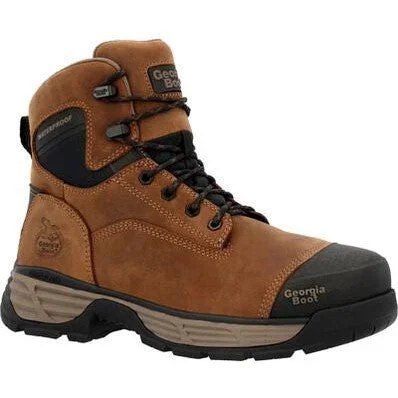 Men's work & safety boots with a padded collar for ankle comfortGeorgia Men's Durablend Edge 6" Alloy Toe WP Work Boot -Brown- GB00679