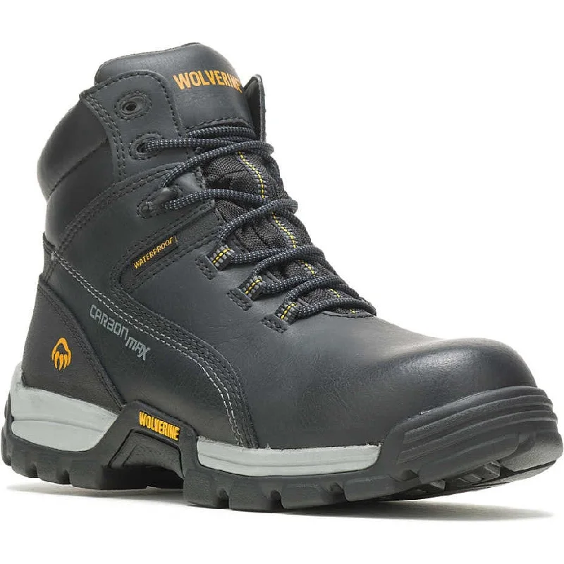 Men's work & safety boots with a durable rubber outsole for traction on rough terrainWolverine Men's Tarmac 6" Comp Toe WP Work Boot- Black- W10304