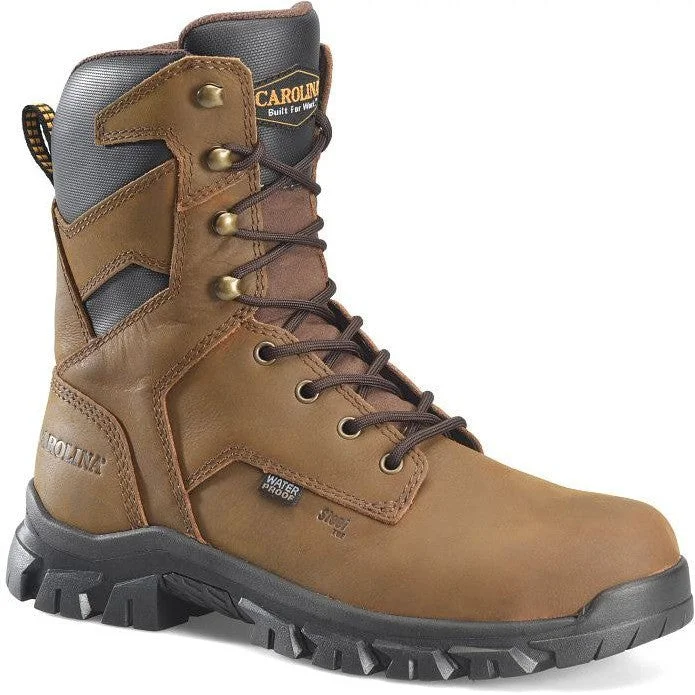 Men's work & safety boots with a reinforced heel counter for stabilityCarolina Men's Gruntz 8" Steel Toe Waterproof Slip Resist Work Boot -Brown- CA3597