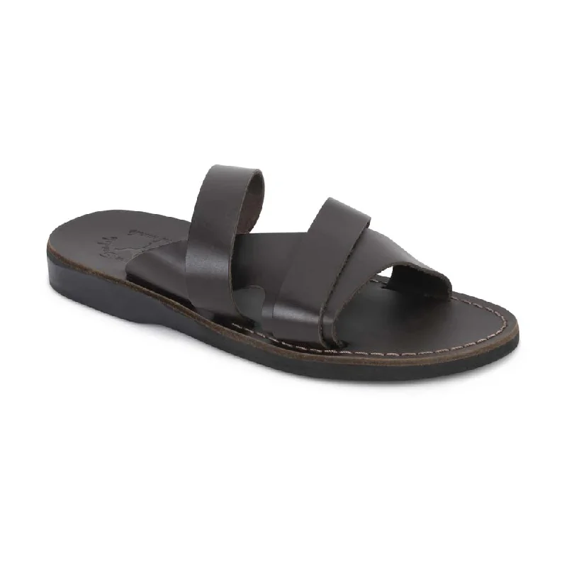 Men's sandals with a removable insole for cleaningLucas - Leather Open Toe Slide Sandal | Brown