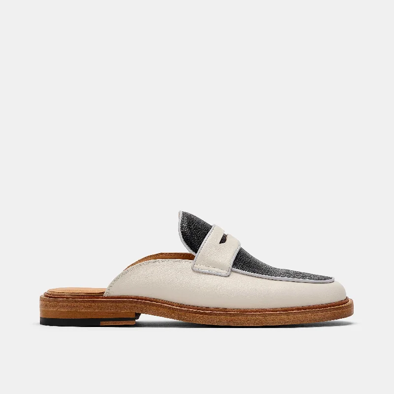 Del Mar White/Black Loafer Mules