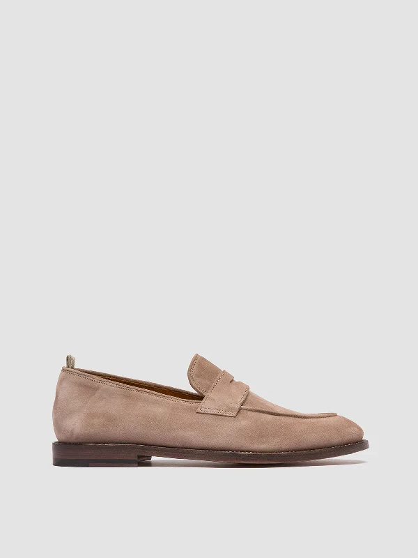 Men's loafers with a perforated leather upper for ventilationOPERA 001 - Taupe Suede Penny Loafers