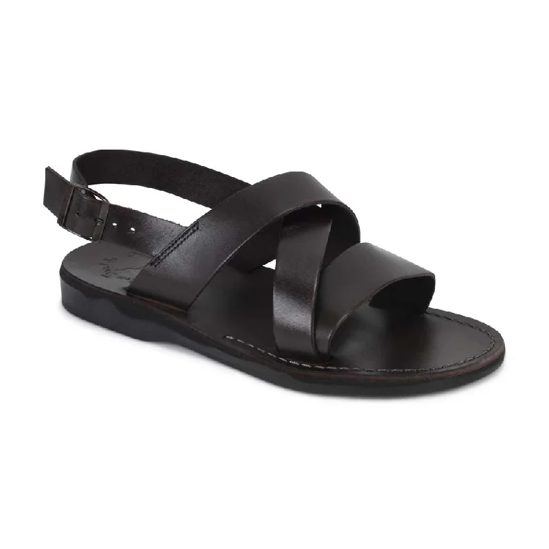 Men's sandals with a padded heelElisha - Leather Three Strap Sandal | Brown