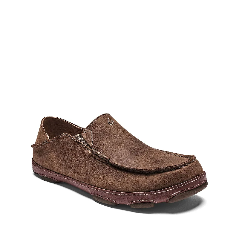 Men's loafers with a smooth leather finishMen's Shoes OluKai MOLOA Leather Slip On Loafers 10128-2733 RAY / TOFFEE