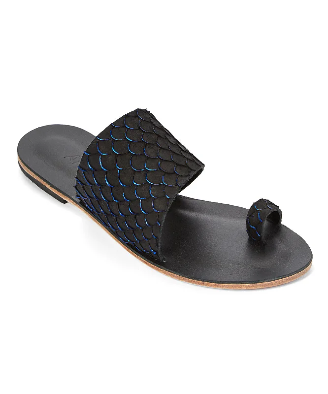 Men's sandals with a rubber sole for tractionWilshire Blvd - Classic Slide with Toe Loop And Real Fish Scale Leather | Blue