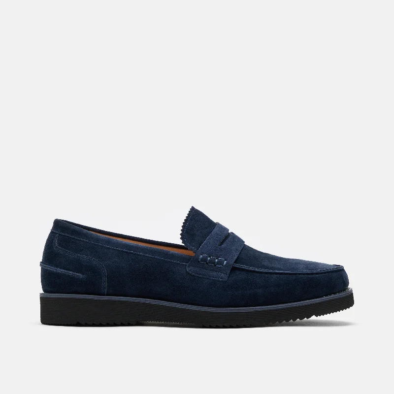 Abe Navy Suede Penny Loafers