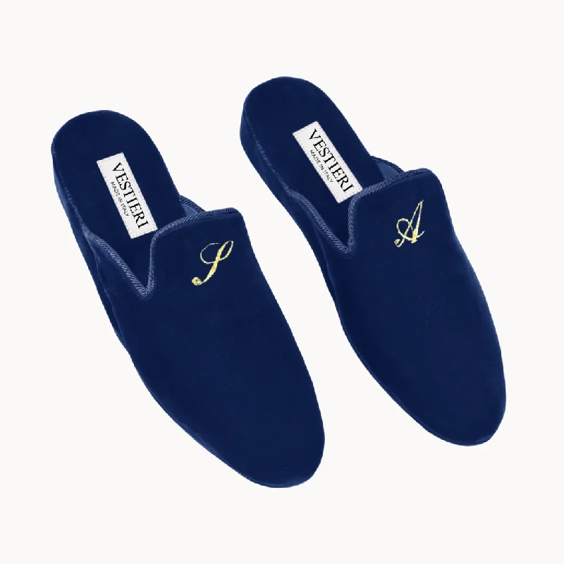 Leather men's slippers with a mule styleFarnese Blue Slippers