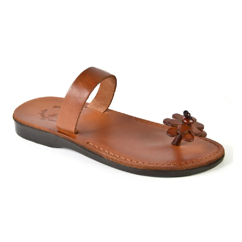 Men's sandals with a leather lining for comfortEsther - Leather Flower Flip Flops | Honey