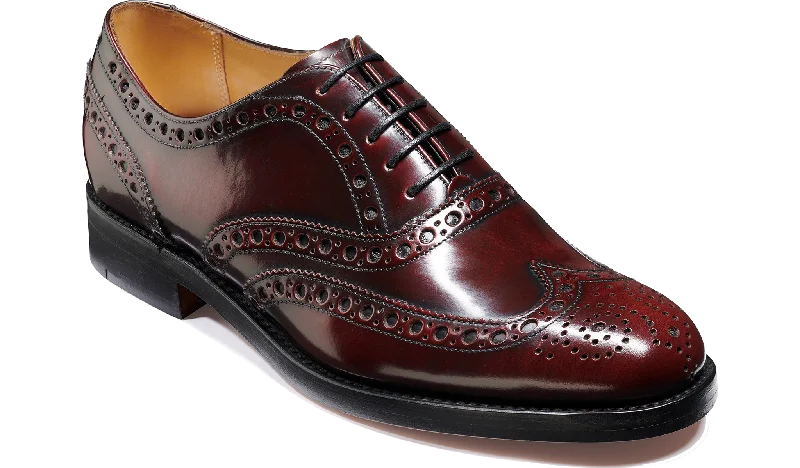 Men's Oxford shoes with a wingtip design and leather solePadstow - Burgundy Hi-Shine