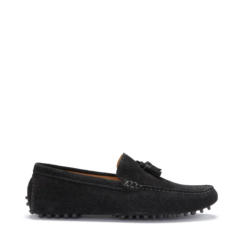 Men's loafers with a tassel front for a classic lookTasselled Driving Loafers, black suede