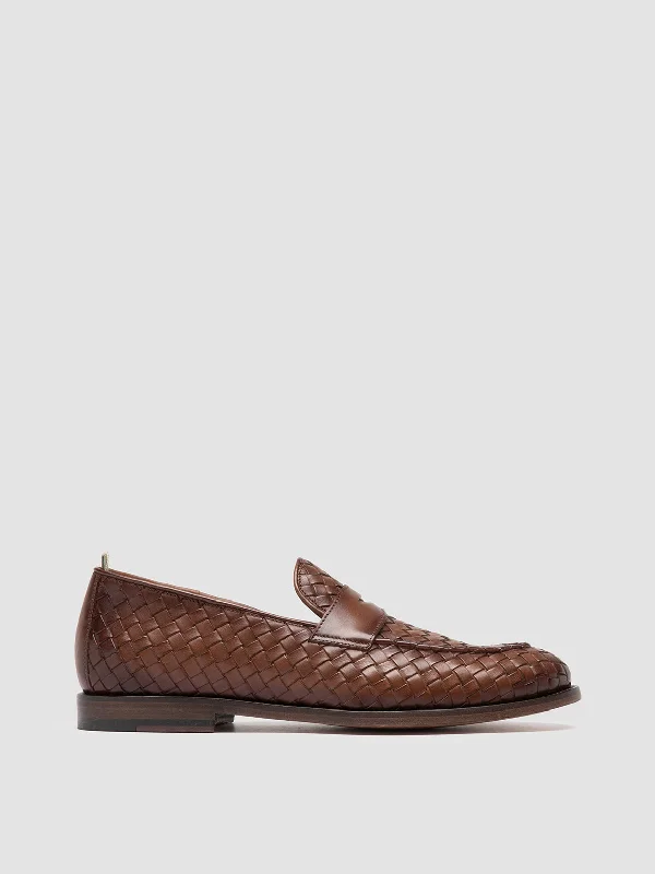 Men's loafers with a moc - toe designOPERA 003 - Brown Leather Penny Loafers