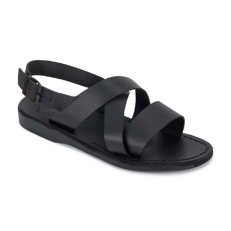 Men's sandals with a toe post designElisha - Leather Three Strap Sandal | Black