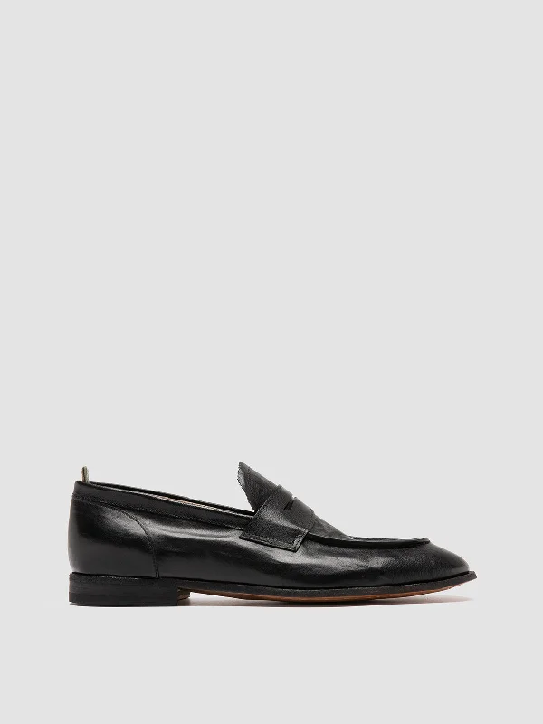 Men's loafers with a rubber sole for durabilitySOLITUDE 001 - Black Leather Penny Loafers