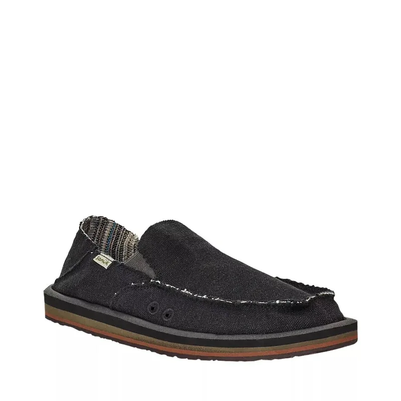 Men's loafers with a smooth leather finishMen's Shoes Sanuk VAGABOND SOFT TOP HEMP Slip On Loafers 1117753 BLACK