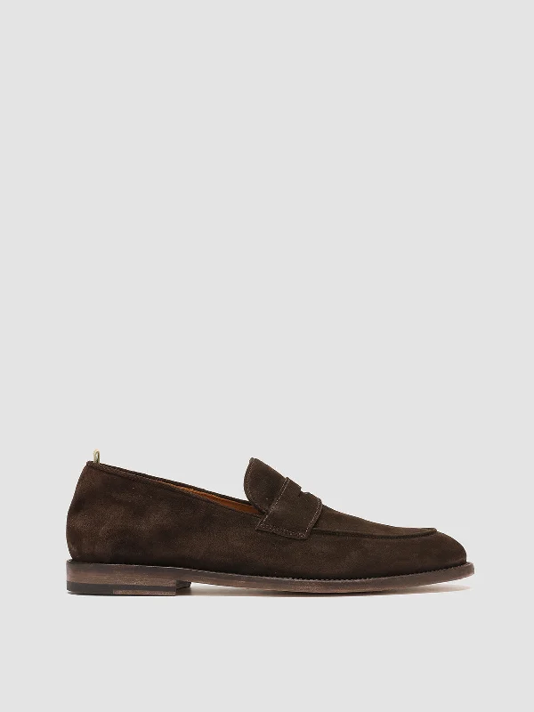 Men's loafers with a contrast stitching detailOPERA 001 - Brown Suede Penny Loafers