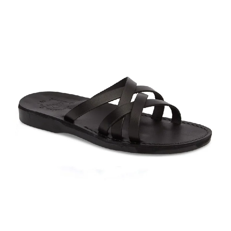 Men's sandals with a cushioned footbedGad - Leather Criss Cross Strap Sandal | Black