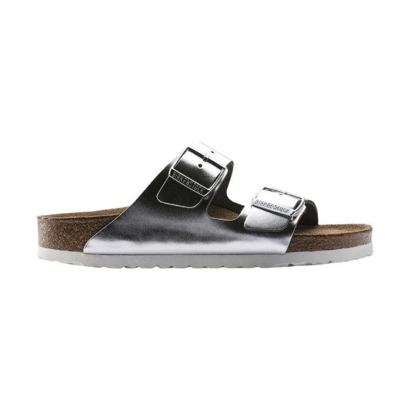 Men's leather sandals with an adjustable strapMen's leather sandals with an adjustable strapBrikenstock Arizona Soft Footbed Sandal - Metallic Silver