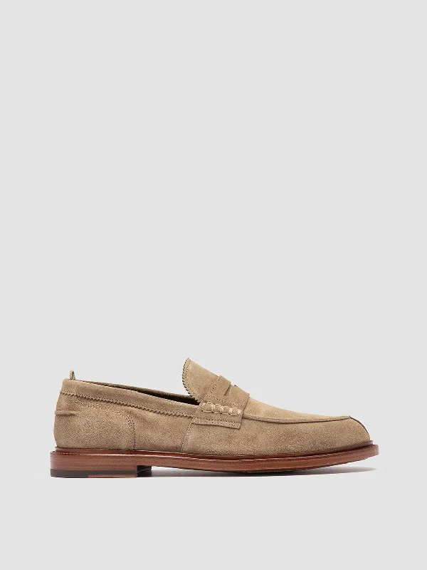 Men's loafers with a leather lacing systemSAX 001 - Taupe Suede Penny Loafers