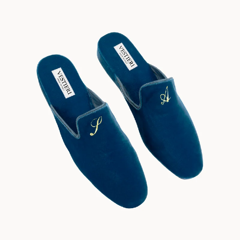 Leather men's slippers with a mule styleFarnese Cobalt Slippers