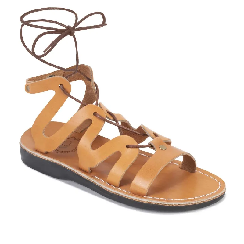 Men's sandals with a durable outer soleEmma - Leather Lace Up Sandal | Tan