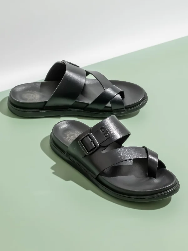 Men's sandals with a cushioned footbedMen's sandals with a cushioned footbedAtesber Black Crossed Toe Post Formal Sandal For Mens