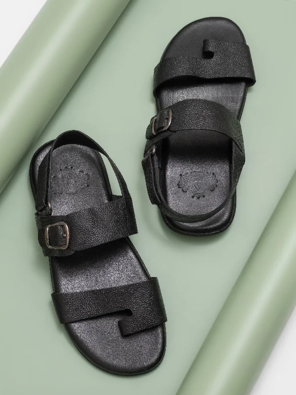 Men's sandals with a perforated leather upper for ventilationMen's sandals with a perforated leather upper for ventilationAtesber Black Formal Sandal With Buckle For Mens