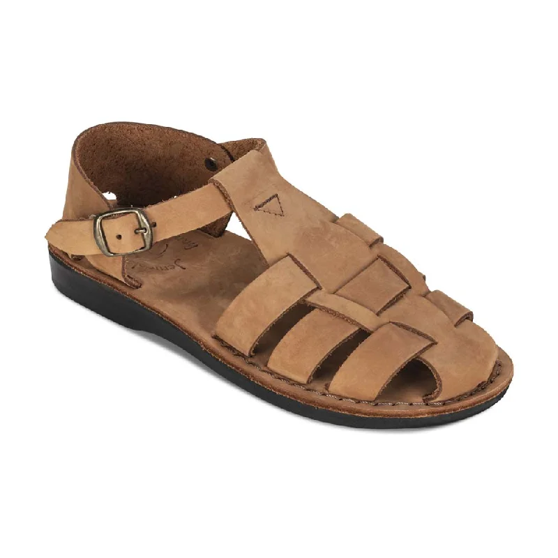 Men's sandals with a wide strap for supportMen's sandals with a wide strap for supportDaniel - Leather Fisherman Sport Sandal | Camel Brown Nubuck