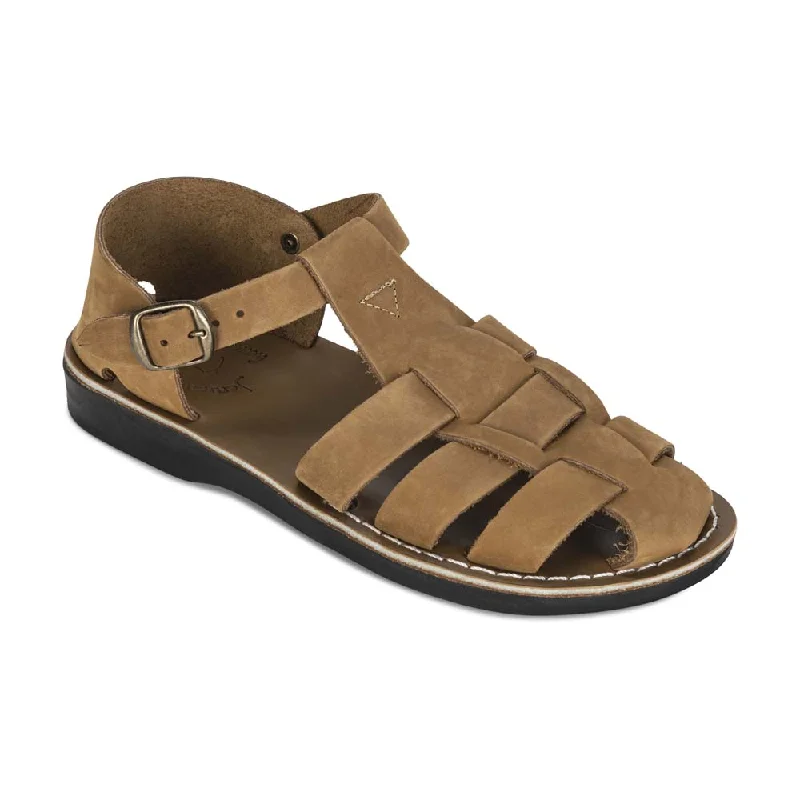 Men's sandals with a perforated leather upper for ventilationMen's sandals with a perforated leather upper for ventilationDaniel - Leather Fisherman Sport Sandal | Tan Nubuck