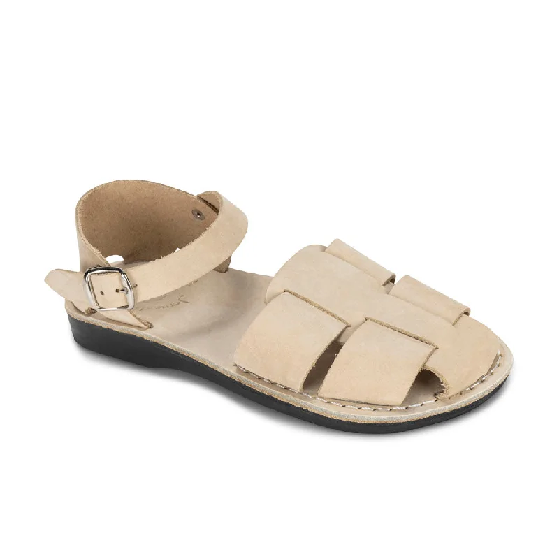 Men's sandals with a decorative buckle or charmMen's sandals with a decorative buckle or charmGemma - Leather Adjustable Strap Sandal | White Nubuck