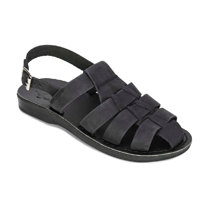 Men's sandals with a buckle closureMen's sandals with a buckle closureMichael - Slingback Leather Fisherman Sandal | Black Nubuck