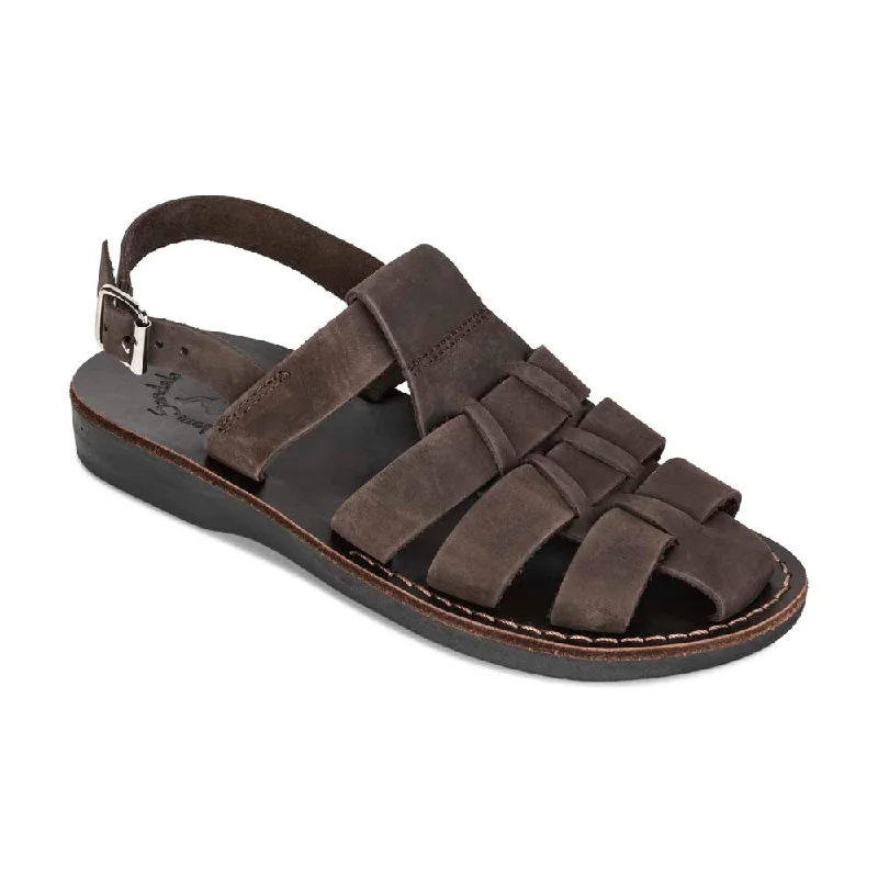 Men's sandals with a contrast stitching detailMen's sandals with a contrast stitching detailMichael - Slingback Leather Fisherman Sandal | Brown Nubuck