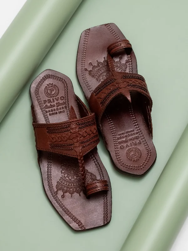 Men's sandals with a contrast stitching detailMen's sandals with a contrast stitching detailPrivo Brown Kolhapuris Sandal for Men