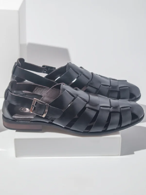 Men's sandals with a rubber sole for tractionMen's sandals with a rubber sole for tractionPrivo Casual Striped Sandal-Black For Men