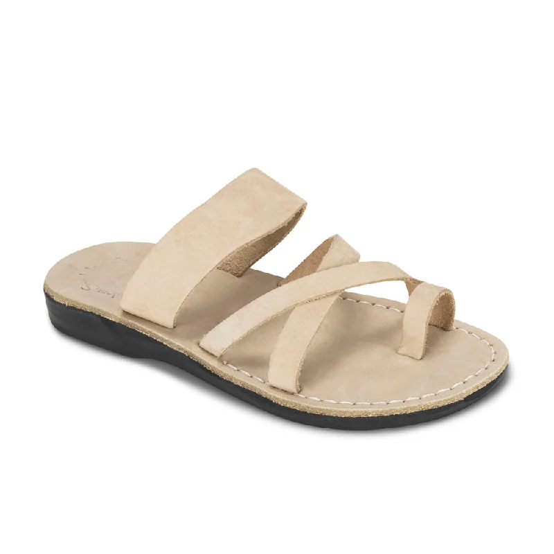 Men's sandals with a contrast stitching detailMen's sandals with a contrast stitching detailThe Good Shepherd - Leather Toe Loop Sandal | White Nubuck