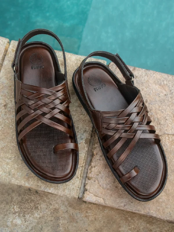 Flip - flop style men's sandals for beach wearFlip - flop style men's sandals for beach wearTri-Band Velcro Sandal-Brown