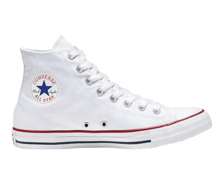 Men's retro - inspired basketball sneakers with a high - top designMen's Converse Chuck Taylor High Tops (White/Red/Blue)