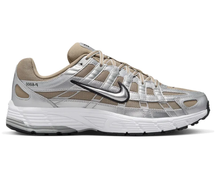 Men's leather - and - mesh combination sneakers for style and functionMen’s Nike P-6000 (Khaki/Metallic Silver)